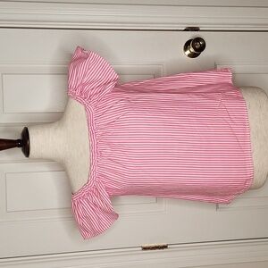 Vineyard Vines Off Shoulder Pink White Striped Cap Sleeve Top Size XS